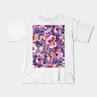 May Afternoon - a watercolor floral in purple and peach Kids T-Shirt